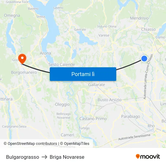 Bulgarograsso to Briga Novarese map
