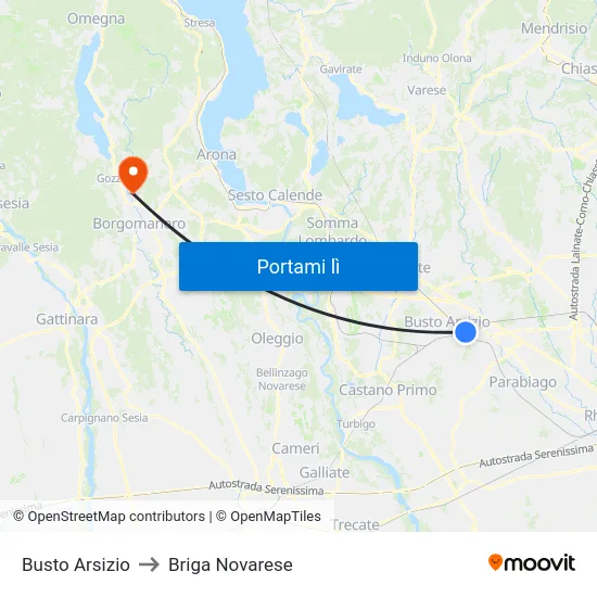 Busto Arsizio to Briga Novarese map
