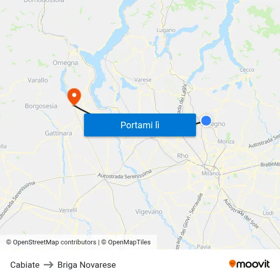 Cabiate to Briga Novarese map