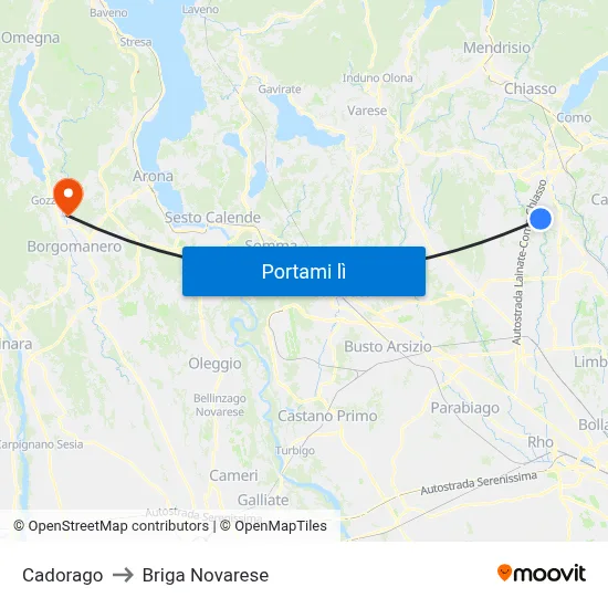 Cadorago to Briga Novarese map