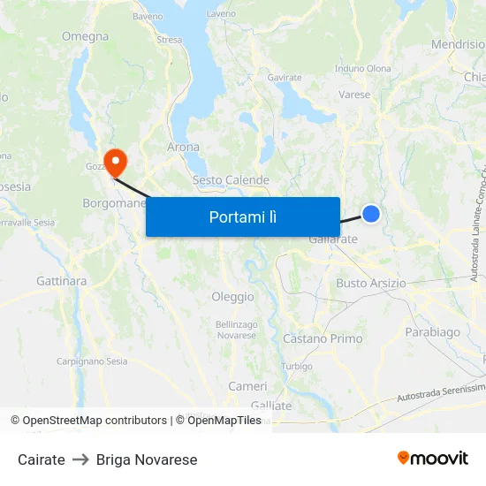 Cairate to Briga Novarese map