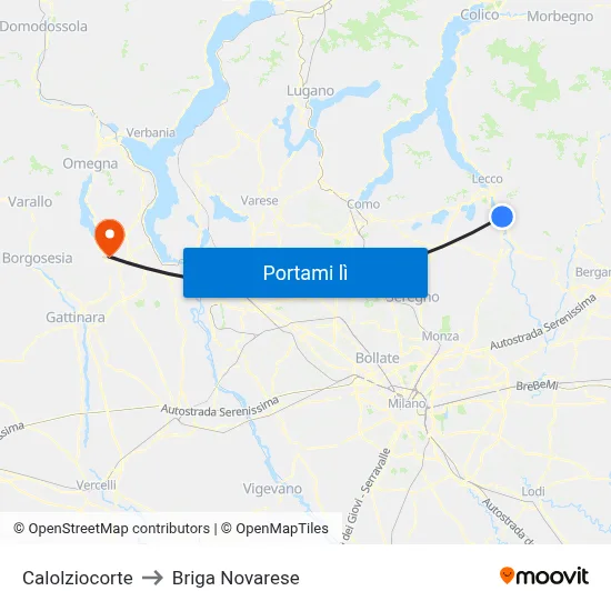 Calolziocorte to Briga Novarese map