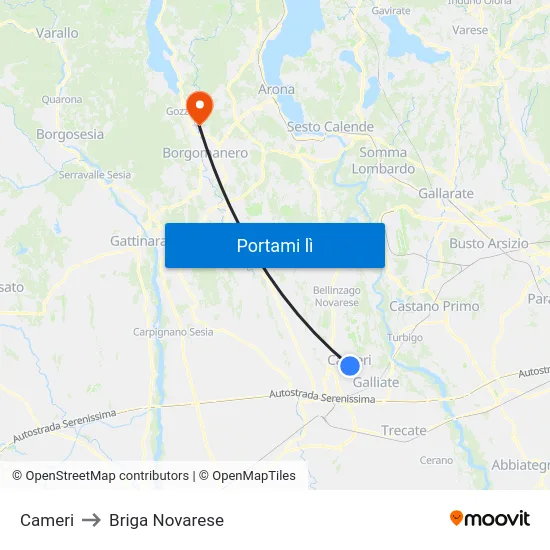 Cameri to Briga Novarese map