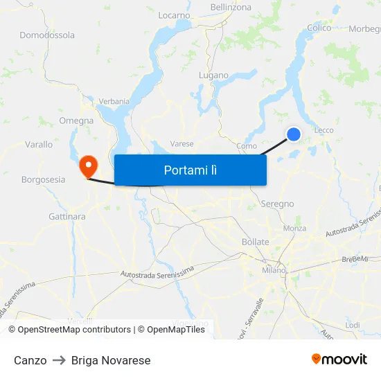 Canzo to Briga Novarese map