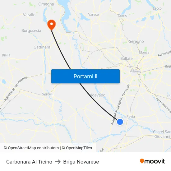 Carbonara Al Ticino to Briga Novarese map