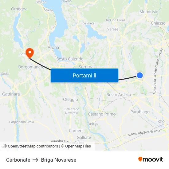 Carbonate to Briga Novarese map
