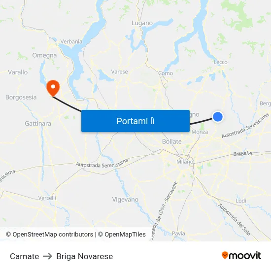 Carnate to Briga Novarese map