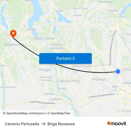 Caronno Pertusella to Briga Novarese map