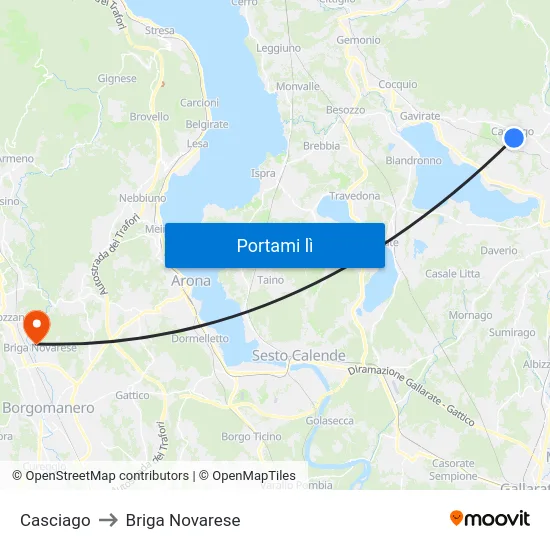 Casciago to Briga Novarese map