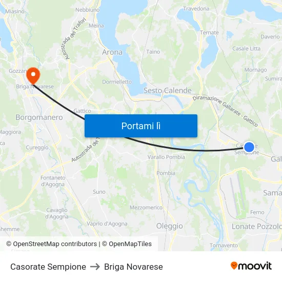 Casorate Sempione to Briga Novarese map