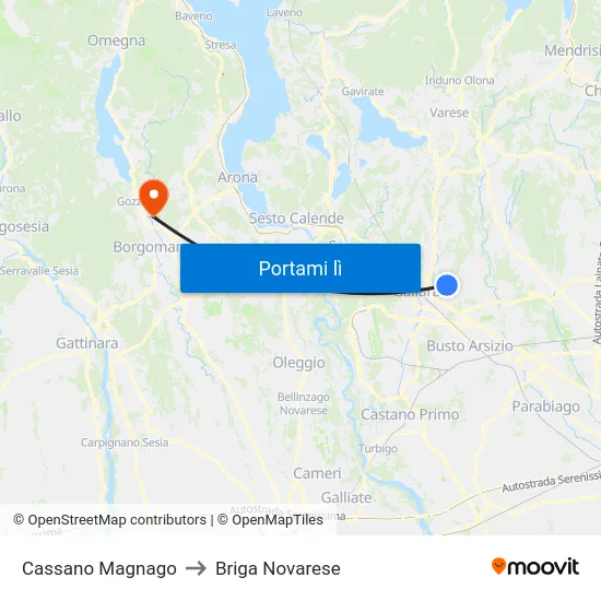 Cassano Magnago to Briga Novarese map