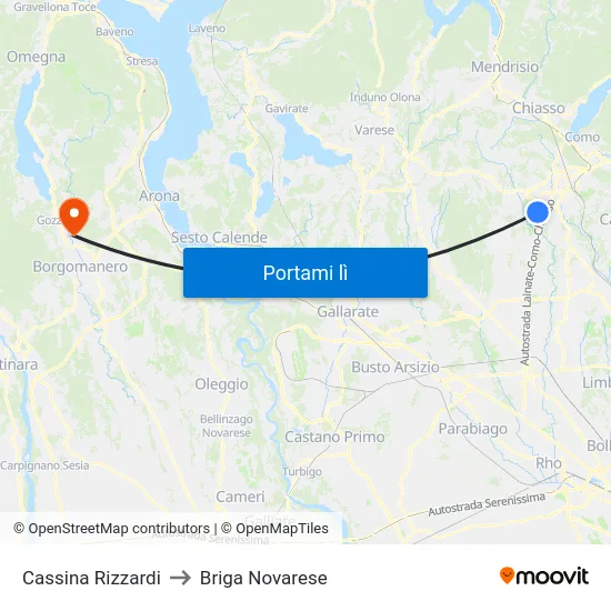 Cassina Rizzardi to Briga Novarese map