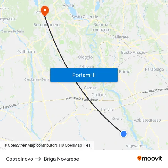 Cassolnovo to Briga Novarese map