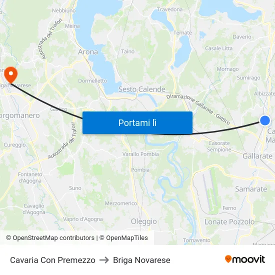 Cavaria Con Premezzo to Briga Novarese map