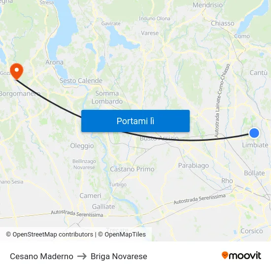 Cesano Maderno to Briga Novarese map