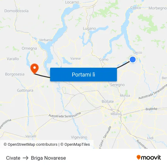 Civate to Briga Novarese map