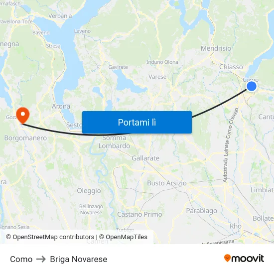 Como to Briga Novarese map