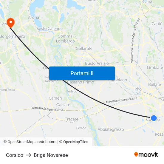 Corsico to Briga Novarese map
