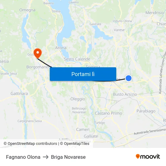 Fagnano Olona to Briga Novarese map