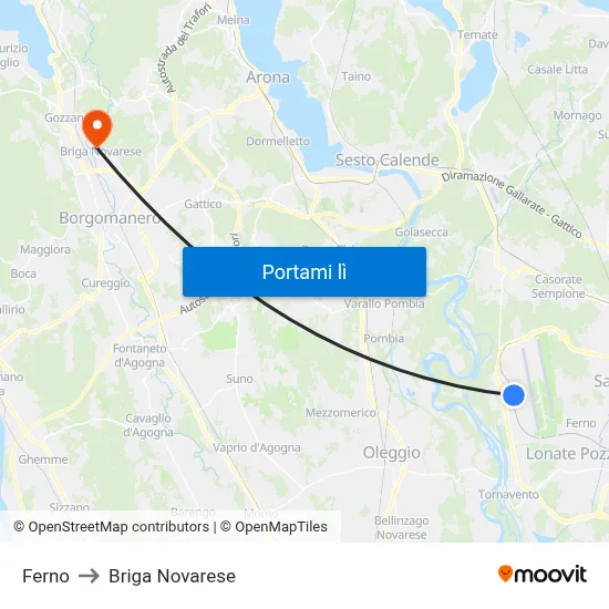 Ferno to Briga Novarese map