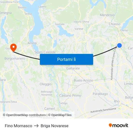 Fino Mornasco to Briga Novarese map