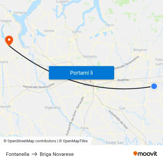 Fontanella to Briga Novarese map