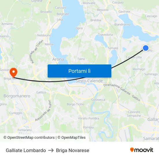 Galliate Lombardo to Briga Novarese map
