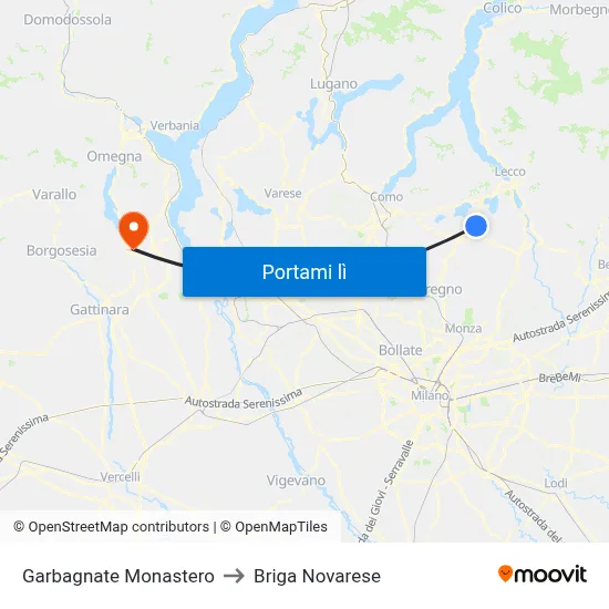 Garbagnate Monastero to Briga Novarese map