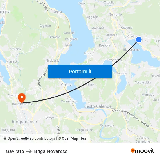 Gavirate to Briga Novarese map