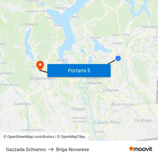 Gazzada Schianno to Briga Novarese map