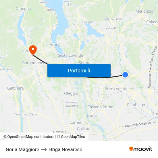 Gorla Maggiore to Briga Novarese map