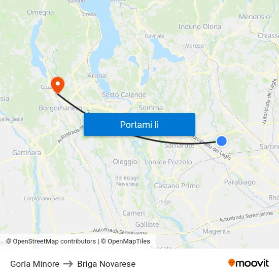 Gorla Minore to Briga Novarese map