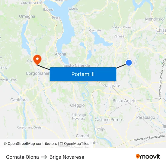 Gornate-Olona to Briga Novarese map