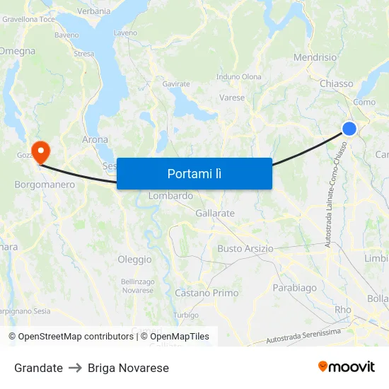 Grandate to Briga Novarese map