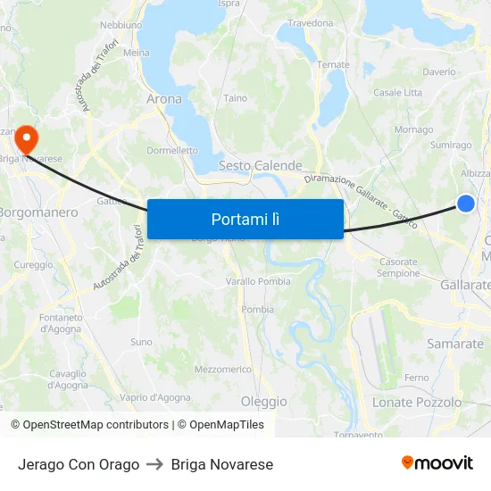Jerago Con Orago to Briga Novarese map