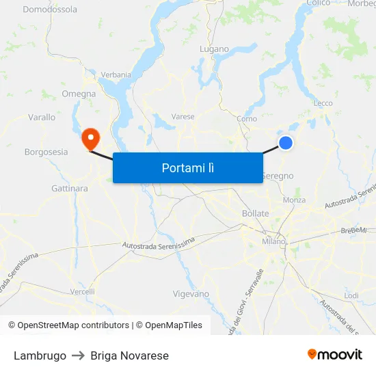 Lambrugo to Briga Novarese map