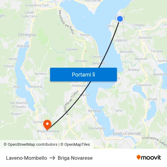 Laveno-Mombello to Briga Novarese map