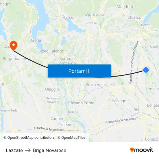 Lazzate to Briga Novarese map