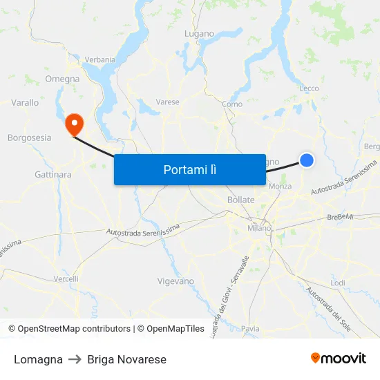 Lomagna to Briga Novarese map