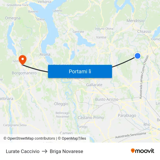 Lurate Caccivio to Briga Novarese map