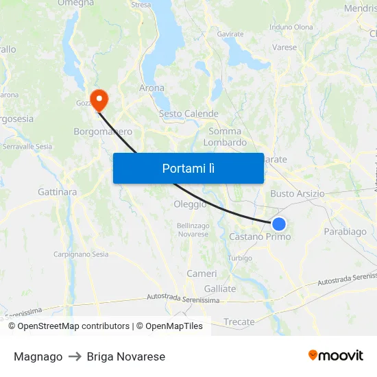 Magnago to Briga Novarese map