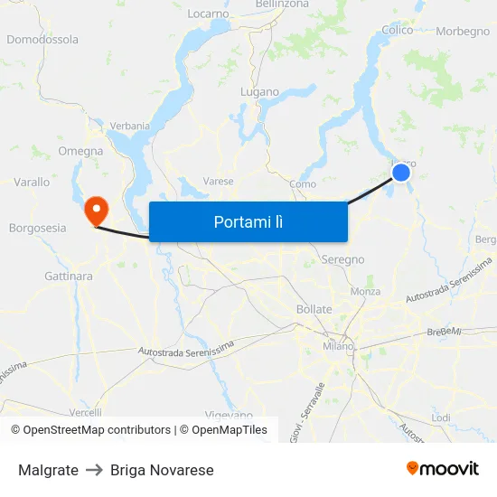 Malgrate to Briga Novarese map