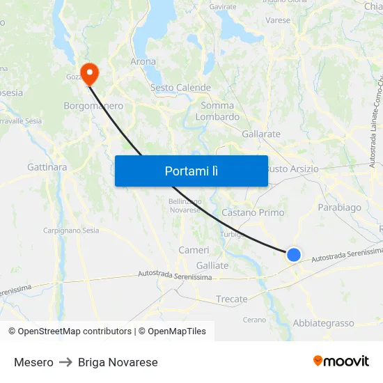 Mesero to Briga Novarese map