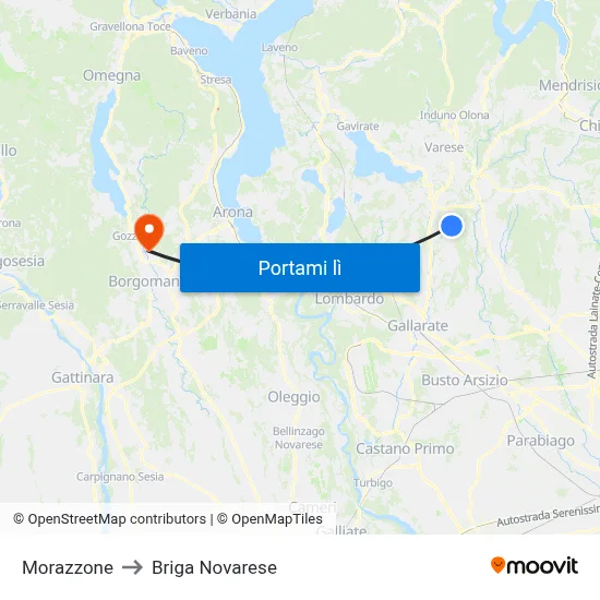 Morazzone to Briga Novarese map