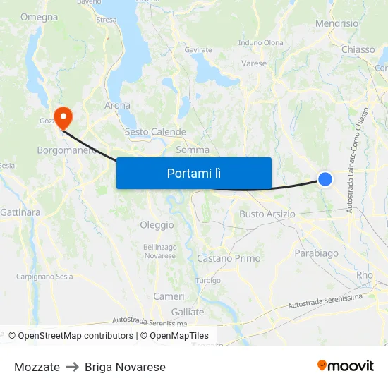 Mozzate to Briga Novarese map