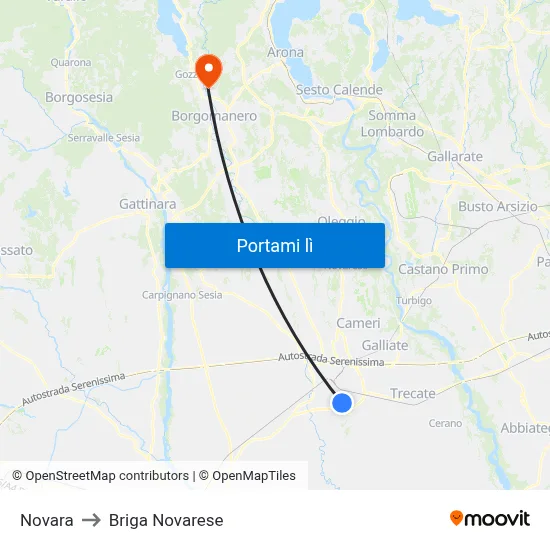 Novara to Briga Novarese map