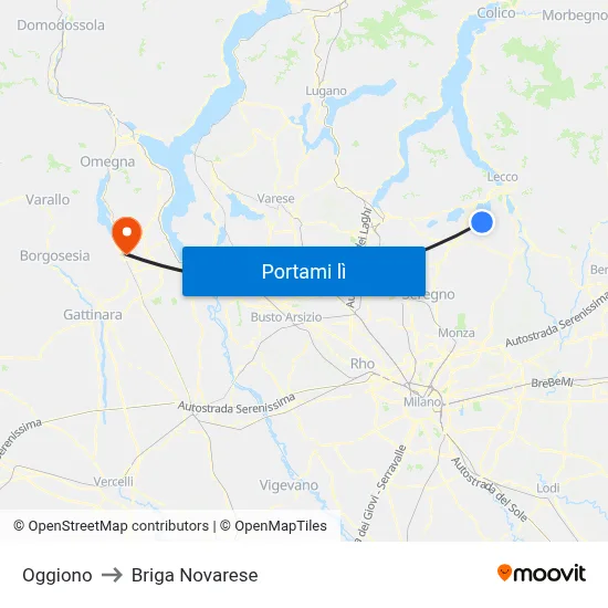 Oggiono to Briga Novarese map