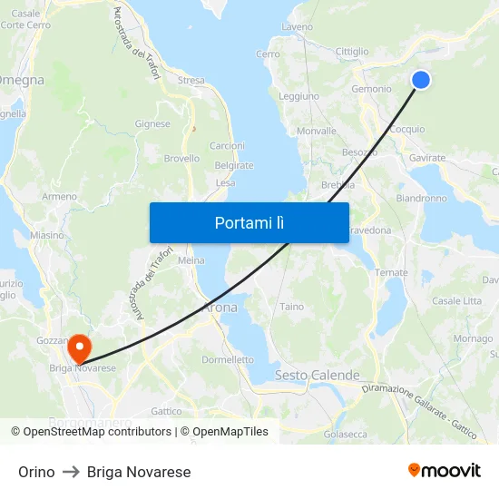 Orino to Briga Novarese map