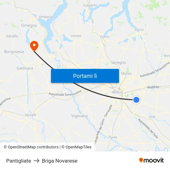 Pantigliate to Briga Novarese map