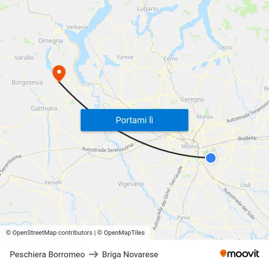 Peschiera Borromeo to Briga Novarese map